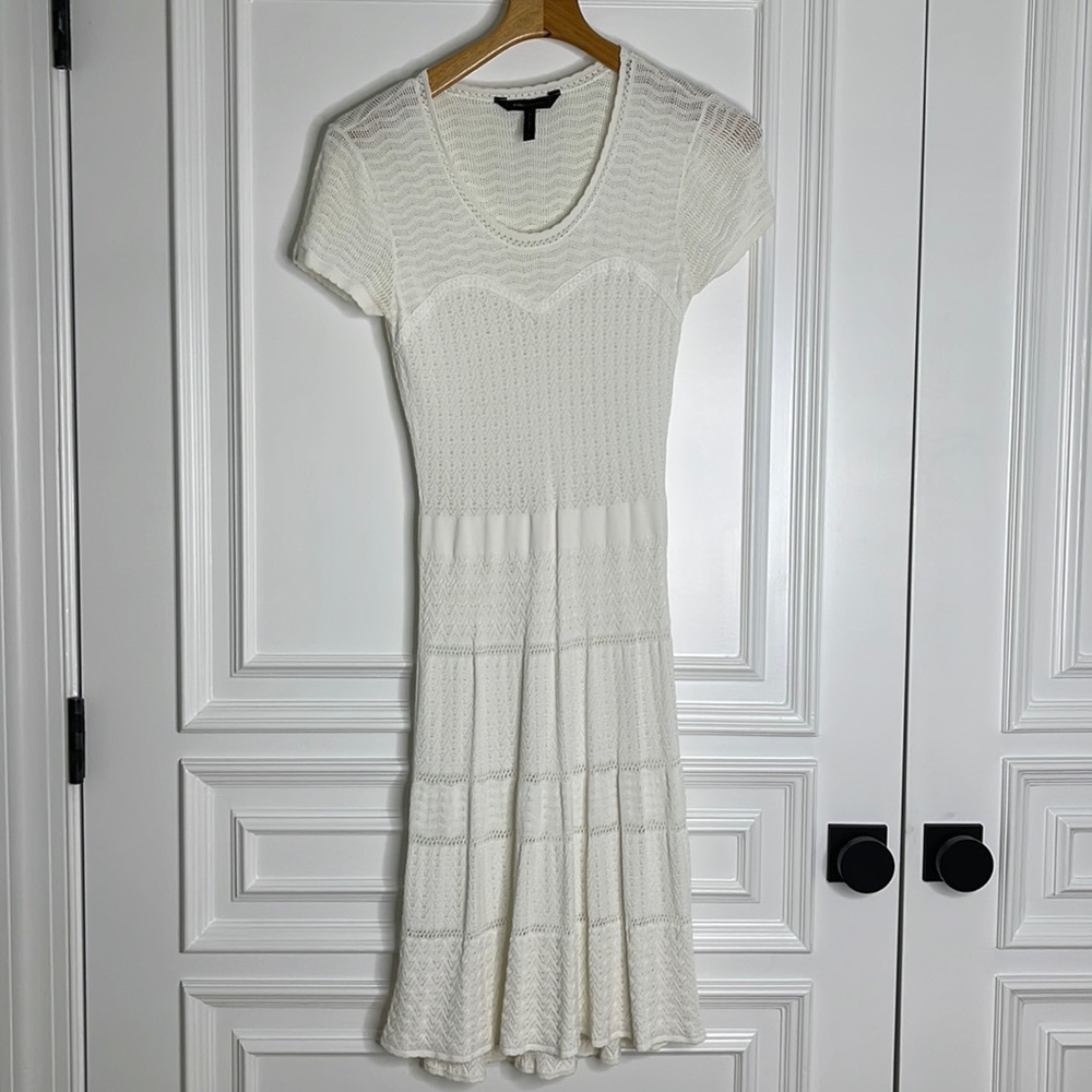 Beautiful Knit off white midi BCBG Maxazria dress.
